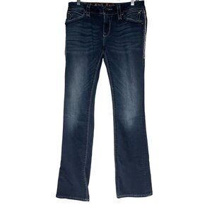 Rock Revival Leah Bootcut Womens Jeans Size 29 Dark Wash Embellished 33 Inseam